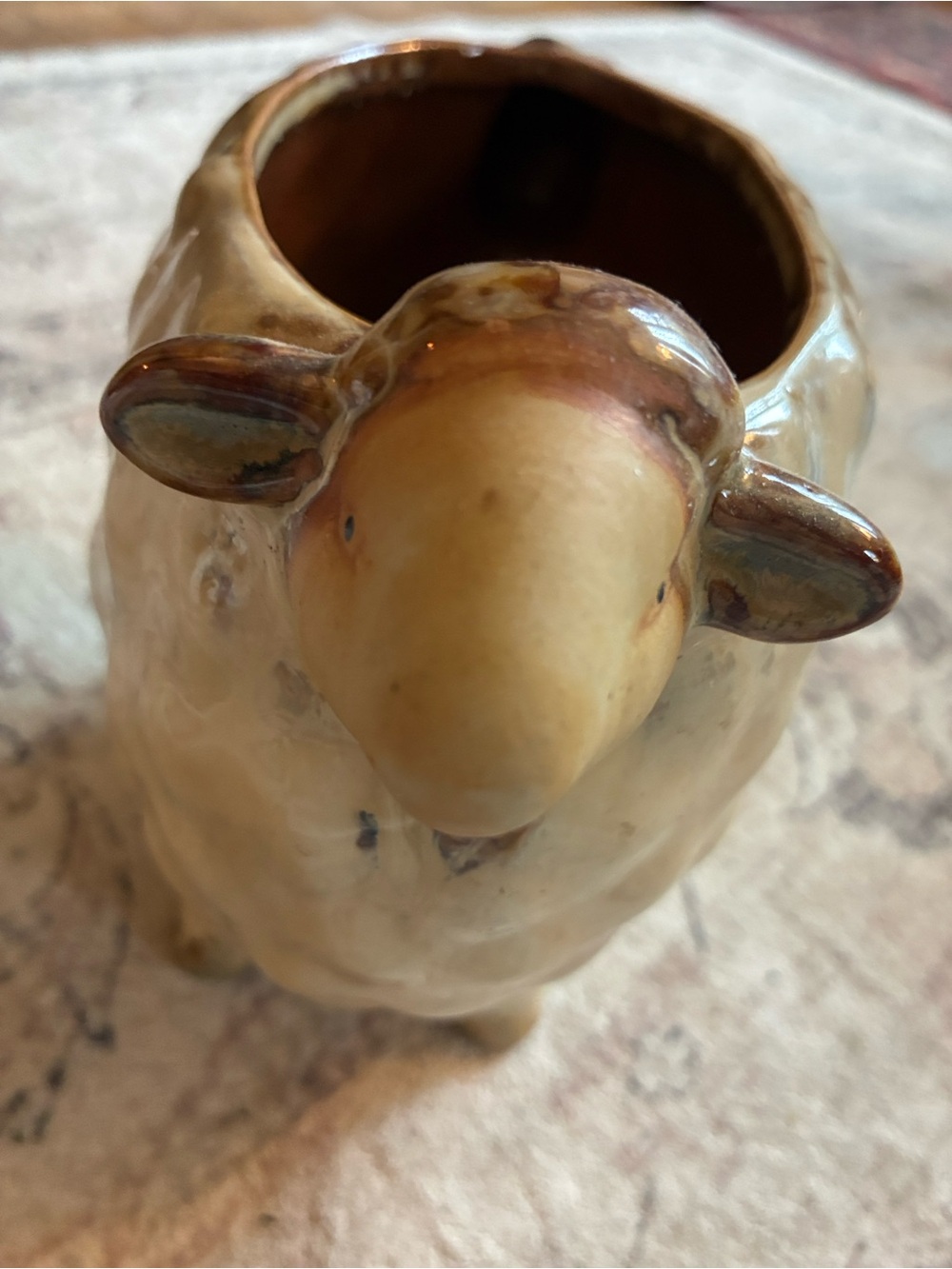 Sheep Textured Cream Ceramic Planter with Gloss Glaze